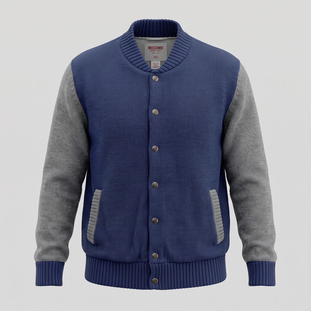 Mossimo Mens XXL Blue Gray Jacket Varsity Cardigan Snap Front Knit Lined